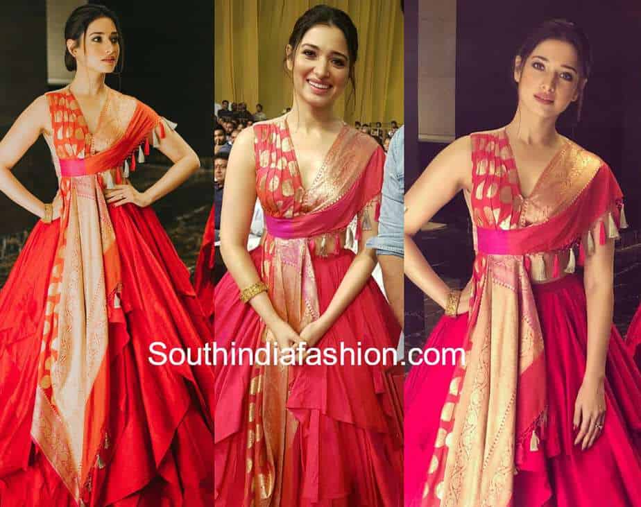 tamannaah bhatia red lehenga santhosham film awards 2018