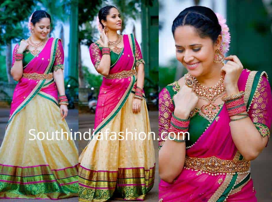 anchor anasuya half saree jabardast tv show ganesh chaturthi