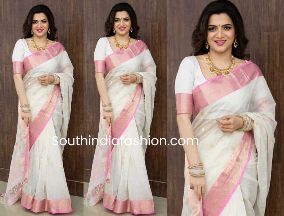 anchor dd divyadarshini white saree vijay tv vinayaka chaturdhi show