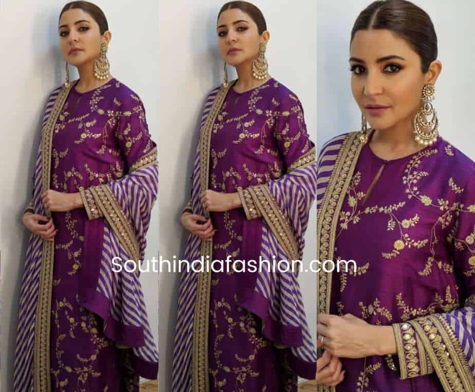 anushka sharma purple sabyasachu suit sui dhaaga promotions