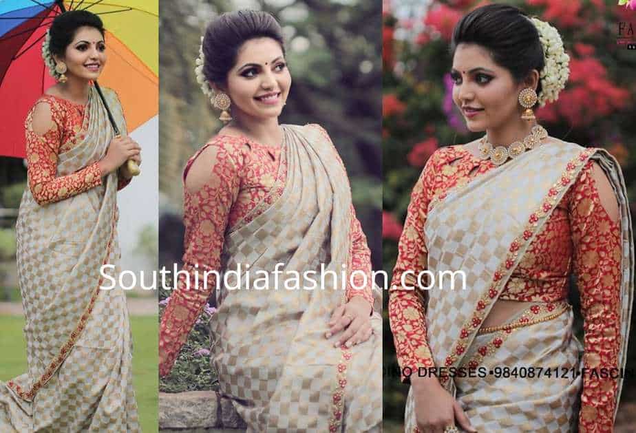 athulya ravi traditional saree full sleeves blouse