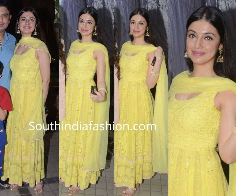 divya khosla kumar yellow anarkali suit