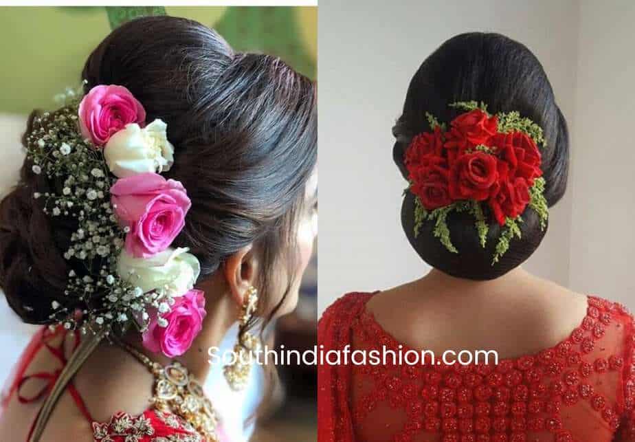 Indian Wedding Bun Hairstyle With Flowers And Gajra