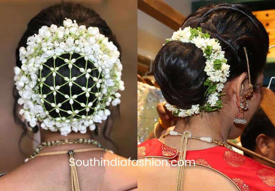 indian wedding bun hairstyle with flowers and gajra!