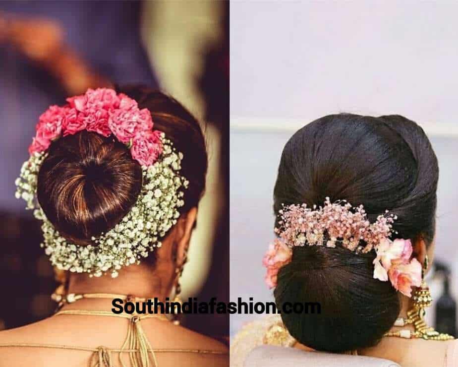 indian wedding bun hairstyle with flowers and gajra!