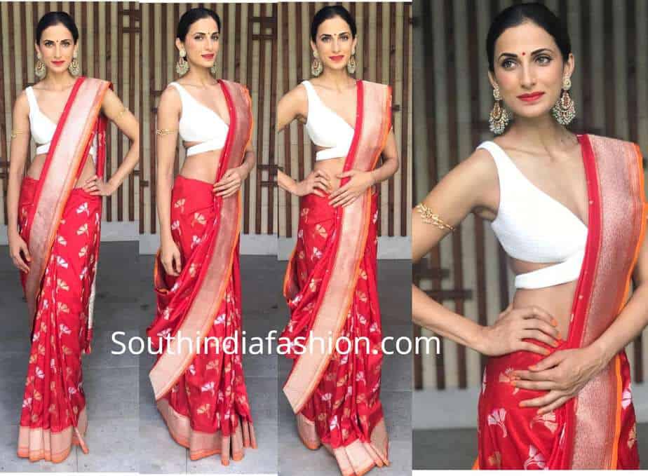 shilpa reddy red banarasi silk saree