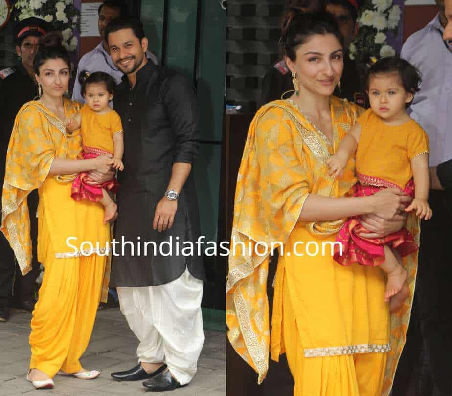 soha ali khan with daughter ganesh puja soha ali khan with daughter innaya yellow dresses ganesh utsav