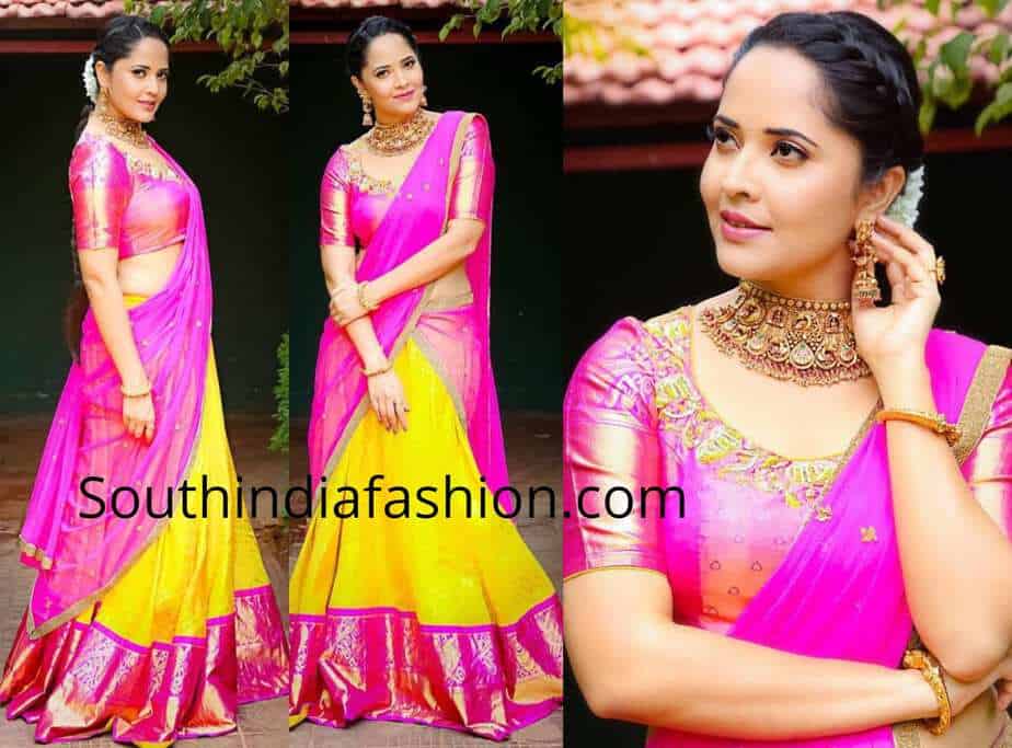 anchor anasuya pattu half saree