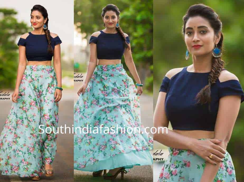 bhanu sri dhee jodi blue skirt crop top