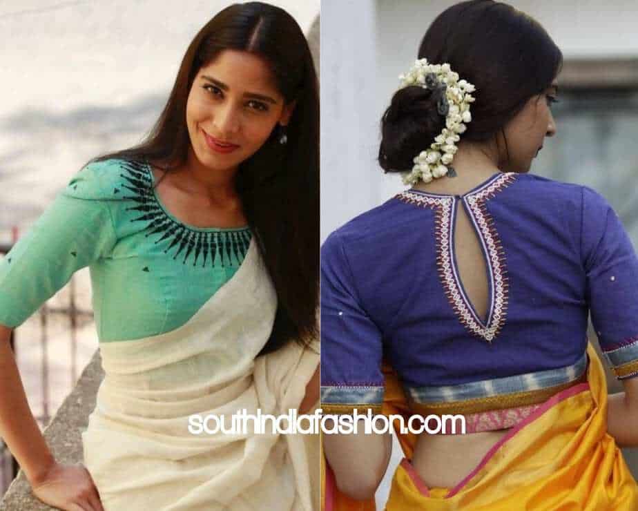 Plain cotton sales saree blouse designs