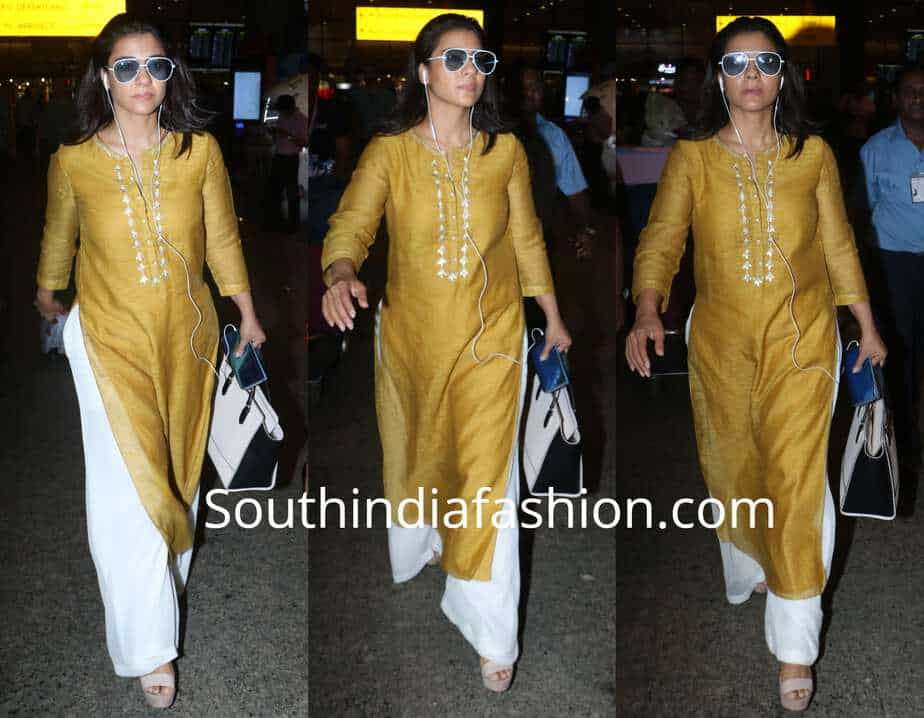 kajol yellow kurta white palazzos