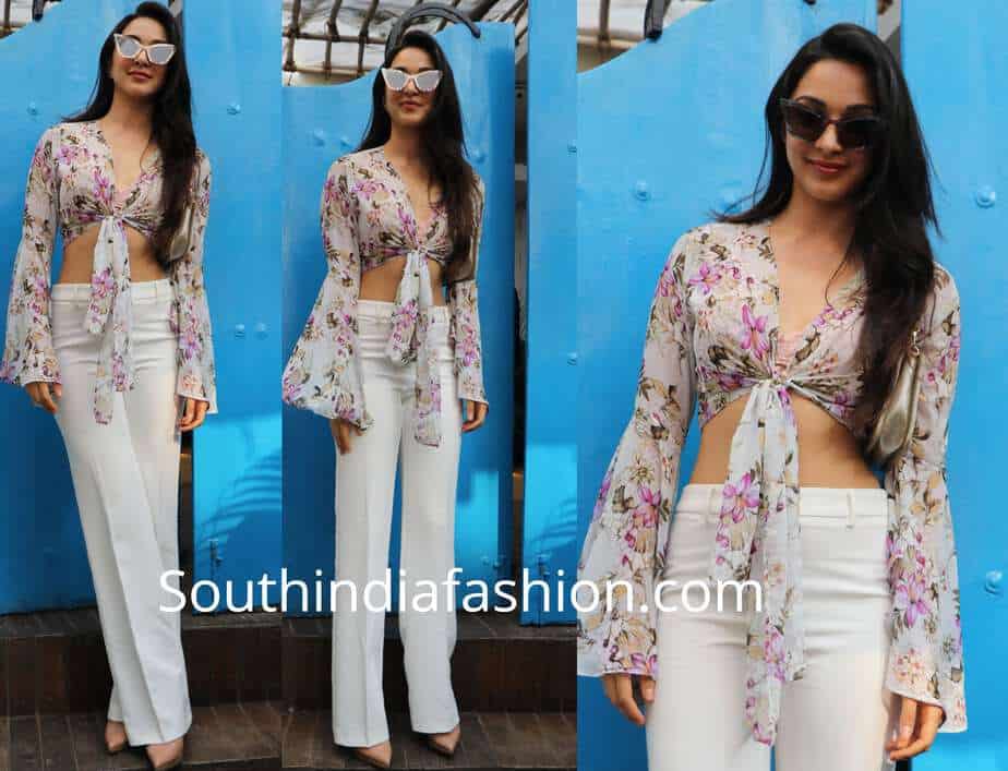 kiara advani white pants floral crop top