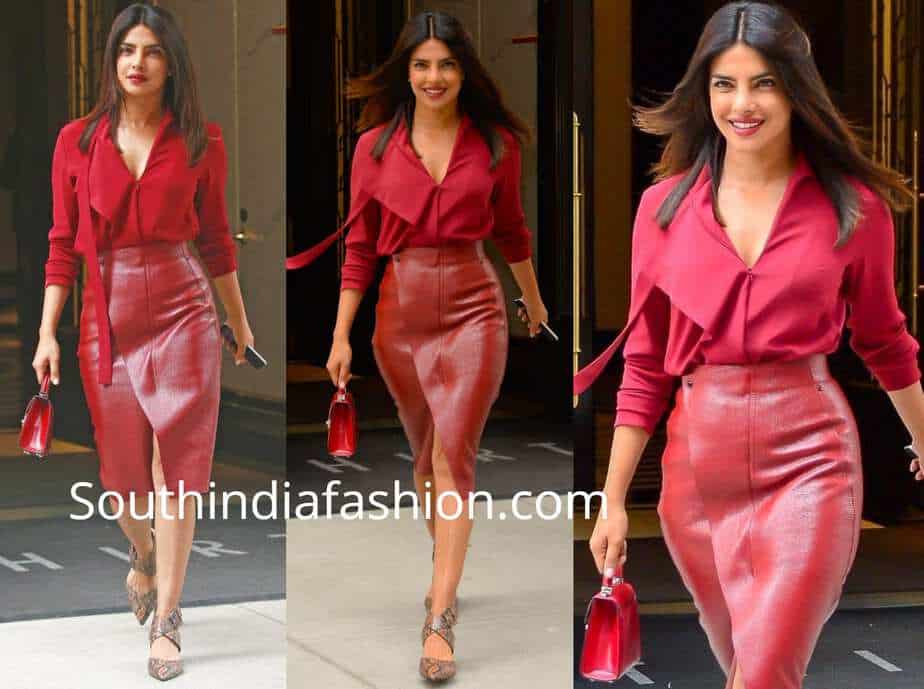 priyanka chopra red skirt and shirt