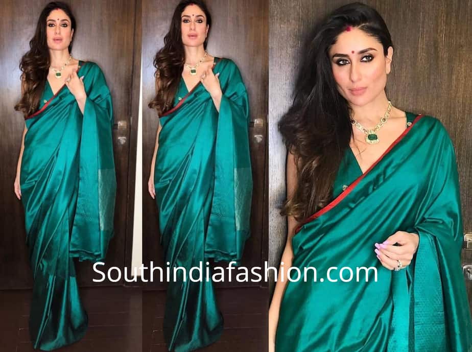 kareena kapoor green raw mango saree diwali party 2018