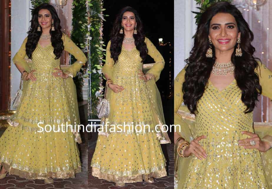 karishma tanna yellow anarkali shilpa shetty diwali party