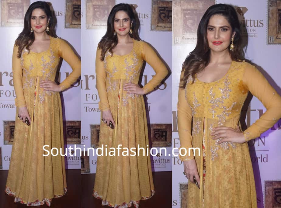 zareen khan yellow kurta lehenga