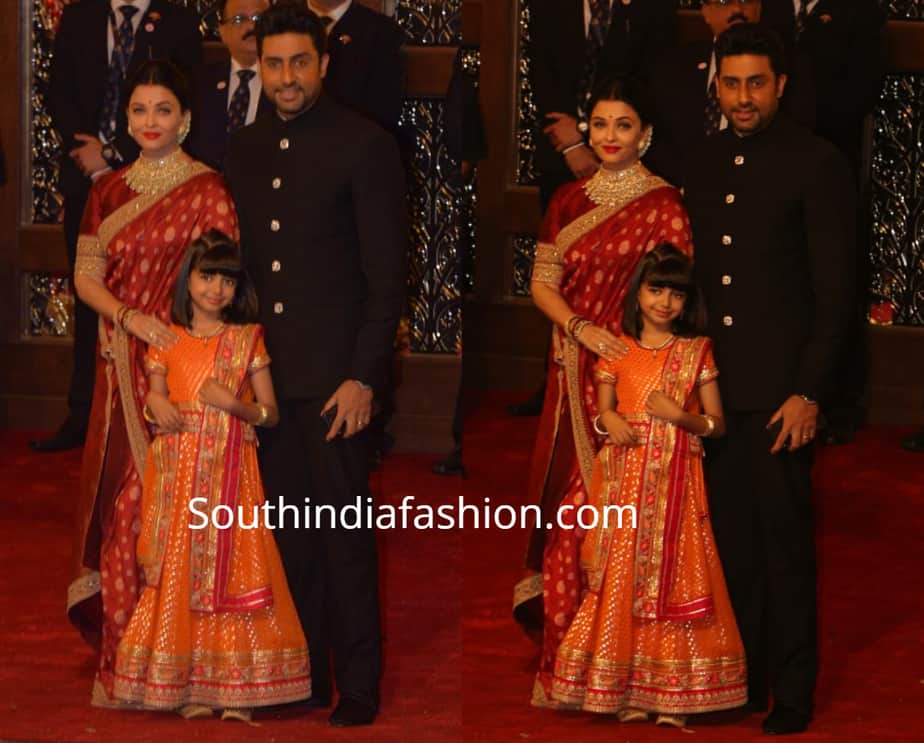 aishwarya rai in red sabyasachi saree at isha ambani wedding