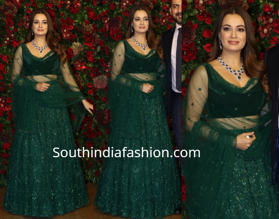 dia mirza green lehenga at deepika ranveer reception