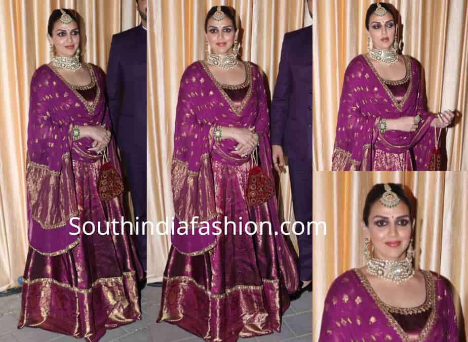 esha deol in pirple lehenga at isha ambani wedding reception