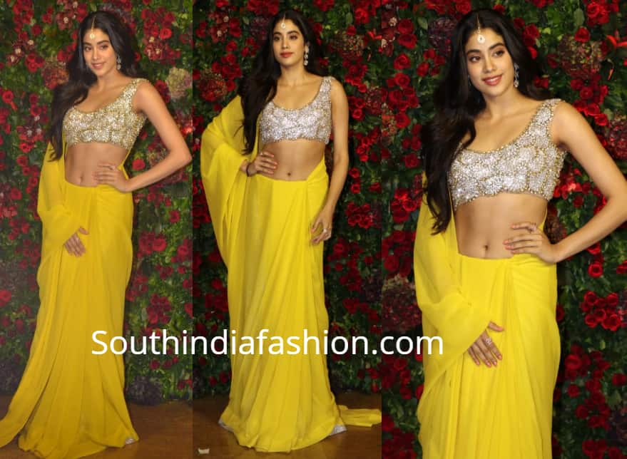 janhvi kapoor yellow saree at deepika ranveer wedding reception