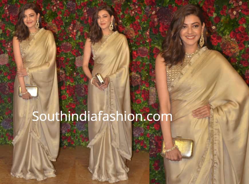 kajal aggarwal gold saree in deepika ranveer wedding reception