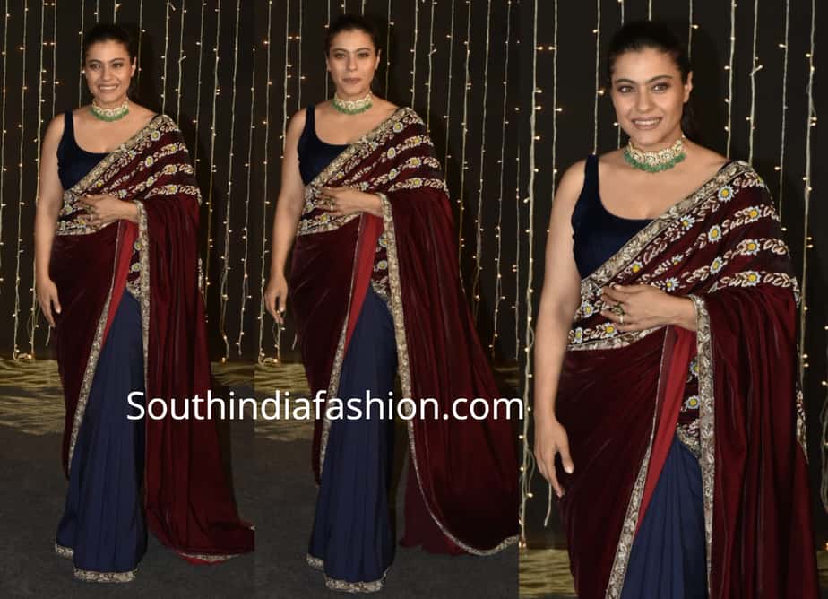 kajol velvet saree at priyanka chopra reception kajol in velvet saree at priyanka and nick wedding reception
