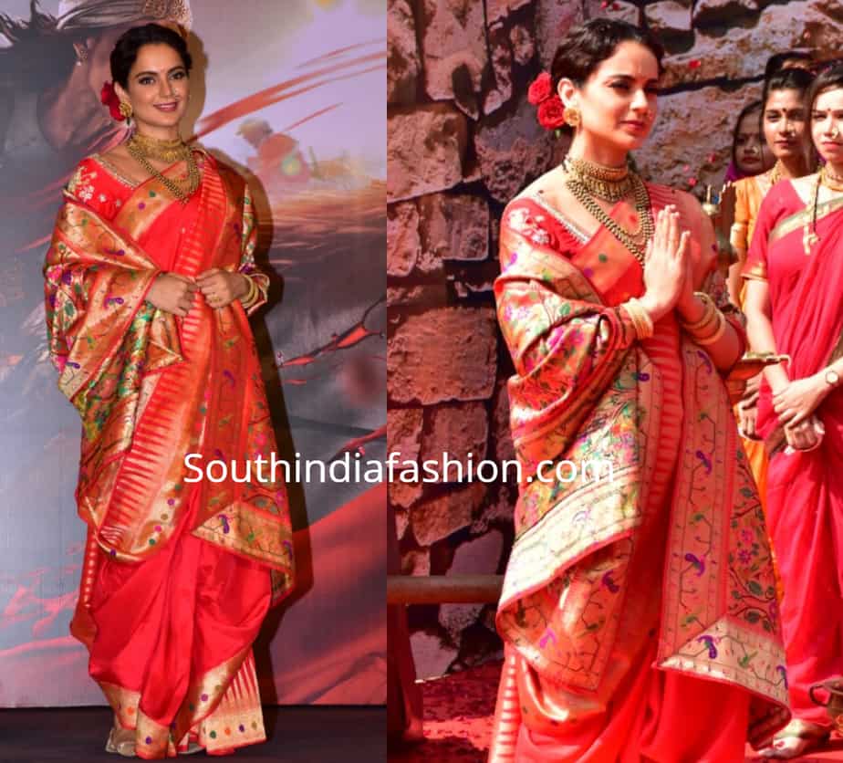 kangana ranaut in red paithani saree manikarnika trailer launch kangana ranaut in red paithani saree at manikanika trailer launch