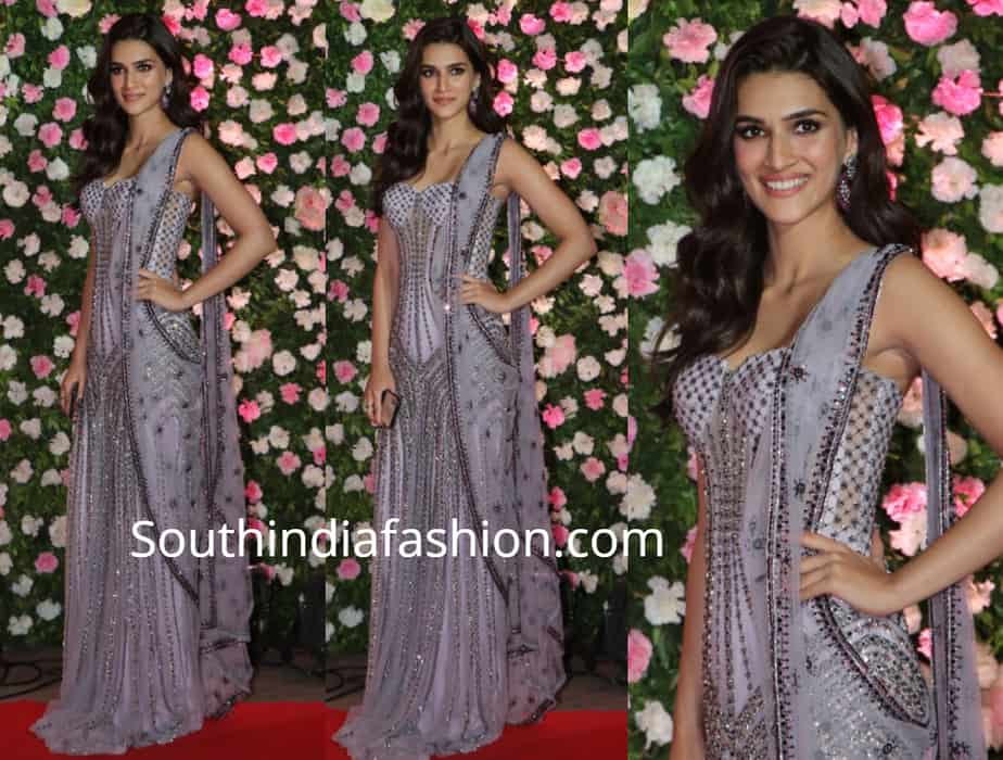 kriti sanon in grey saree gown at kapil sharma wedding reception