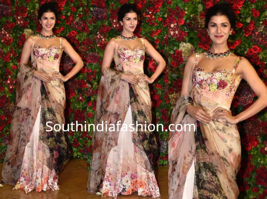 nimrat kaur in tarun tahilaini saree gown at deepika ranveer wedding reception