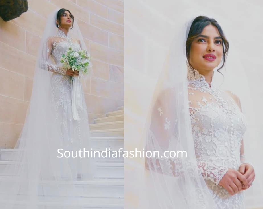 Priyanka Chopra White Luxury Applique Wedding Dress - TheCelebrityDresses