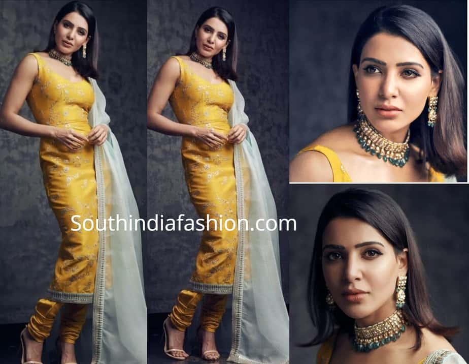 samantha akkineni in yellow sabyasachi salwar suit