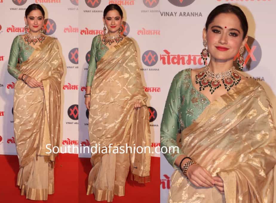 sanjeeda shaikh in gold saree at lokmat awards