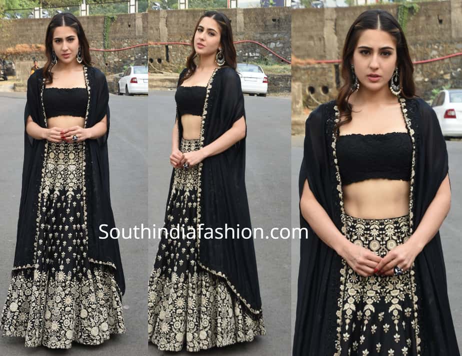 sara ali khan black lehenga arpita mehta kedarnath promotions