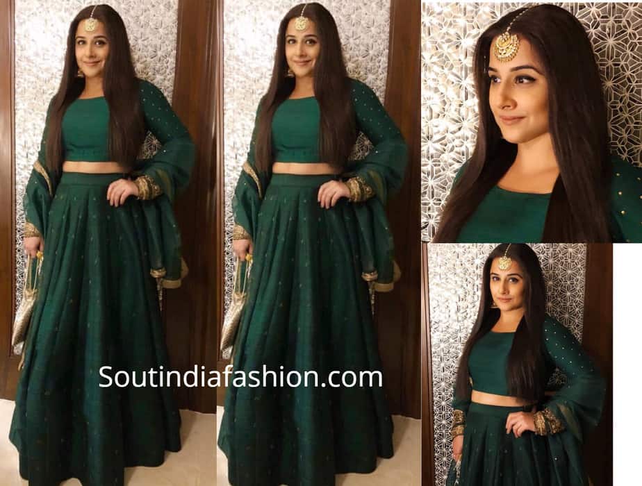 vidya balan in green lehenga at isha ambani pre wedding function