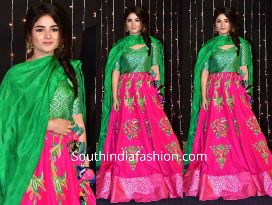 zaira wasim in pink and green lehenga at priyanka chopra wedding reception