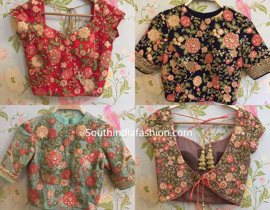 Floral Embroidered Blouse Designs – South India Fashion