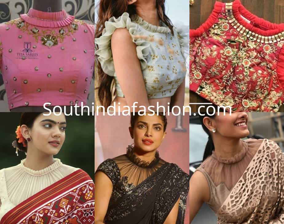 ruffle collar neck saree blouse designs