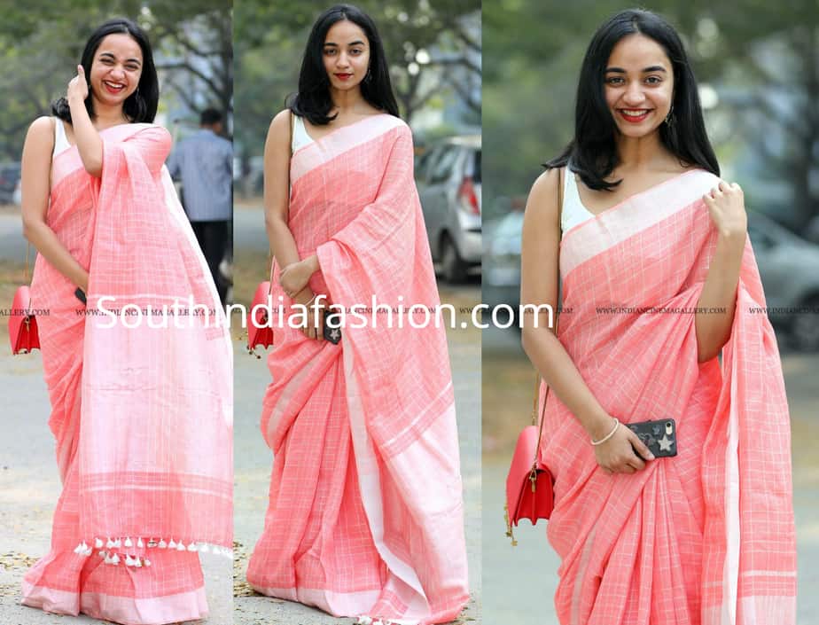 Apoorva Bose in a linen saree South India Fashion