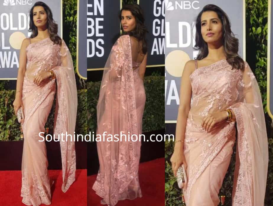 manasvi peach saree at golden globe awards 2019