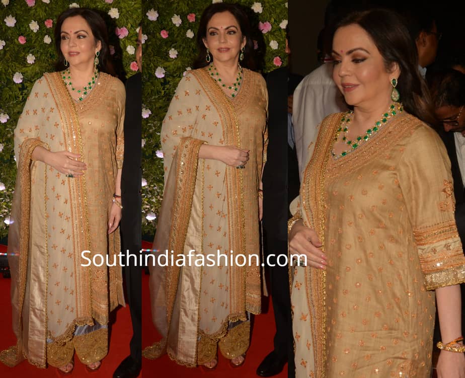 nita ambani in cream palazzo suit at amit thackeray wedding reception