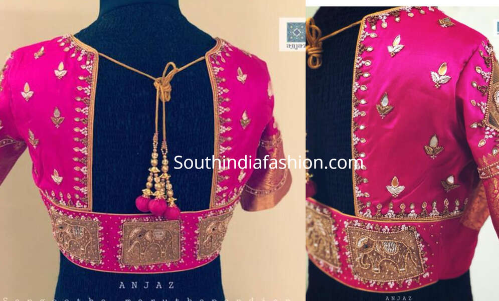 pattu blouse with elephant motifs