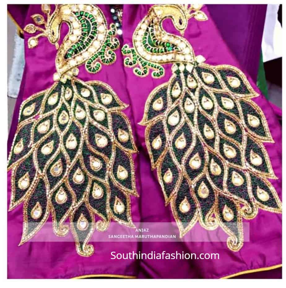 saree blouse with peacock embroidery