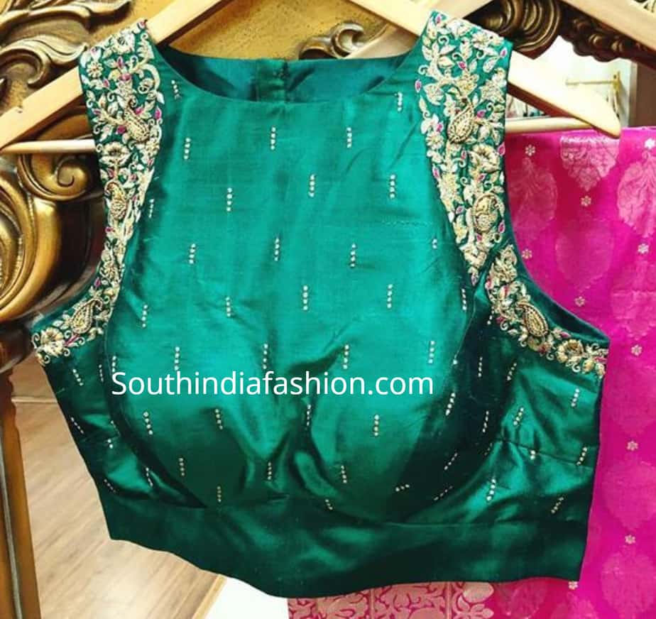 sleeveless maggam work blouse for silk sarees