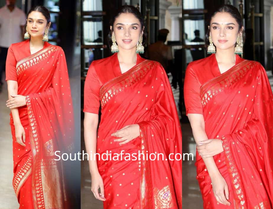 aditi rao hydari in red saree at spoundarya rajinikanth wedding