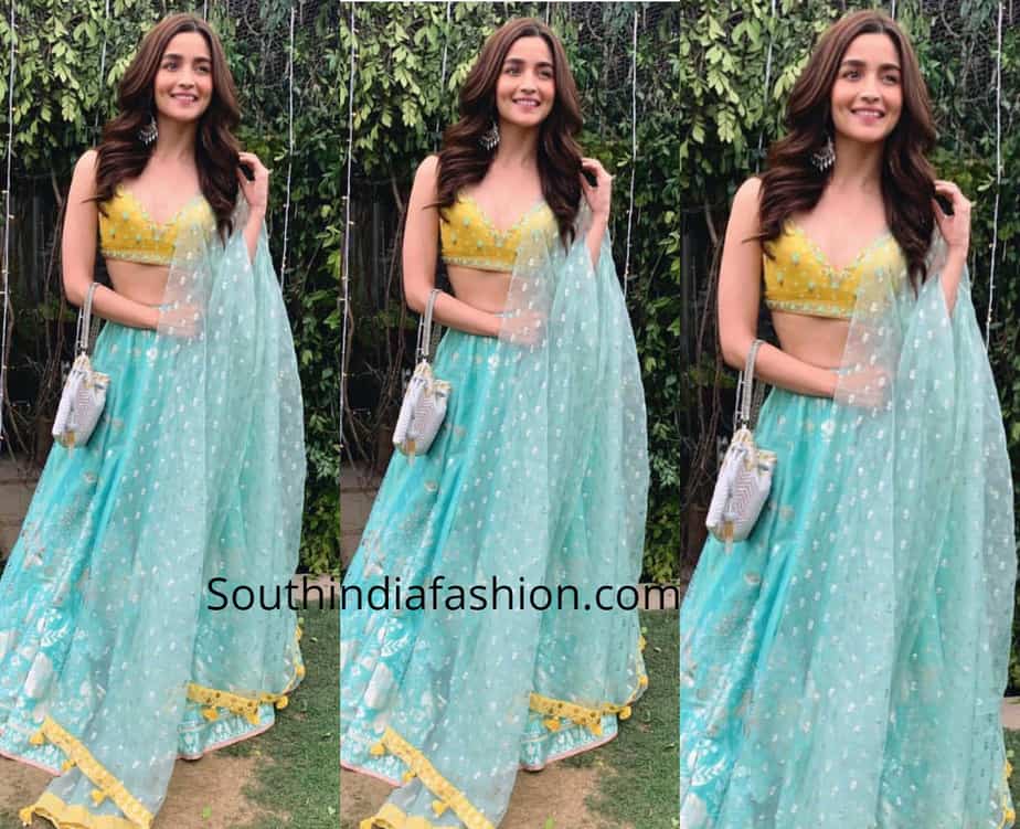 alia bhatt in blue lehenga at her friend wedding