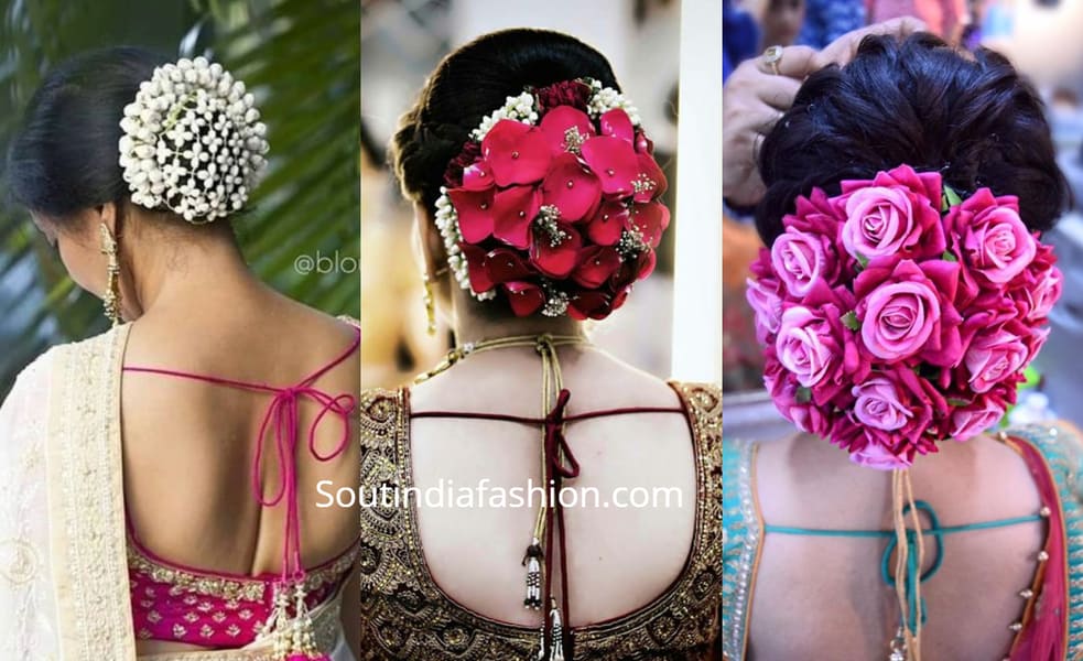 indian hair bun covered with flowers