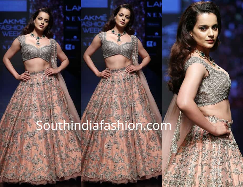 kangana ranaut in anushree reddy lehenga at lakme fashion week 2019