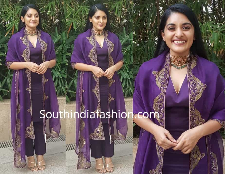 nivetha thomas in purple salwar suit by Raw Mango at 118 pre release event