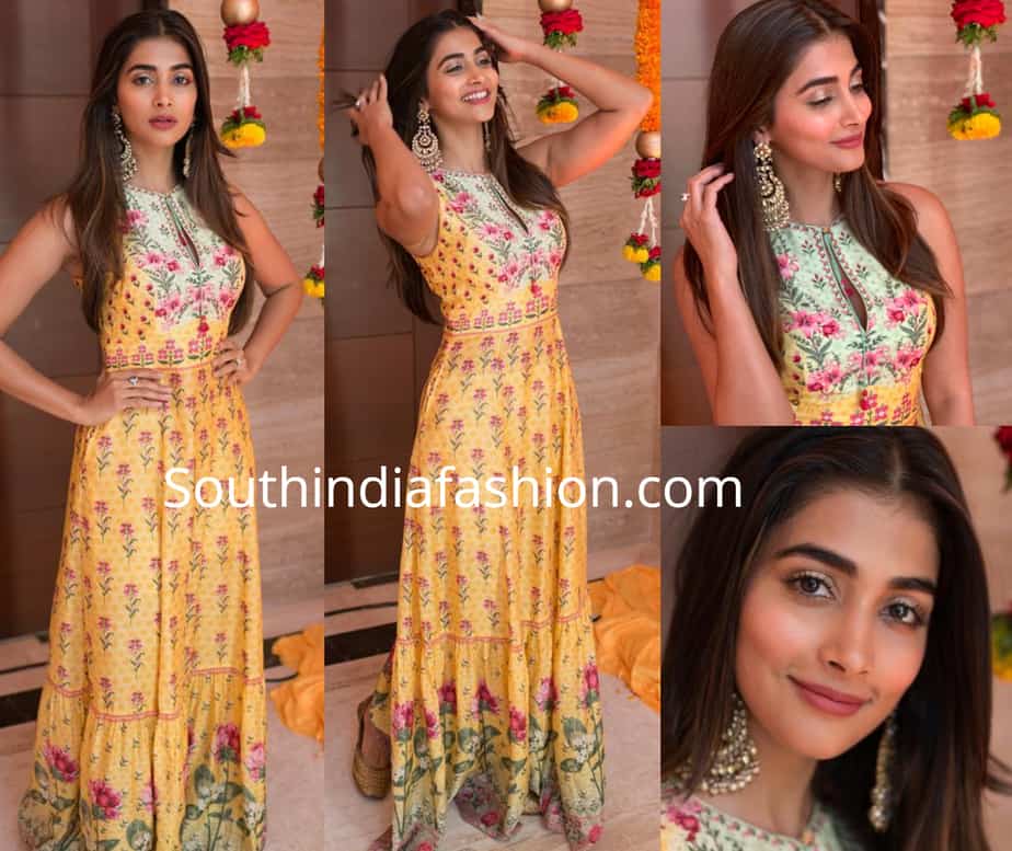 pooja hegde yellow maxi dress anita dongre