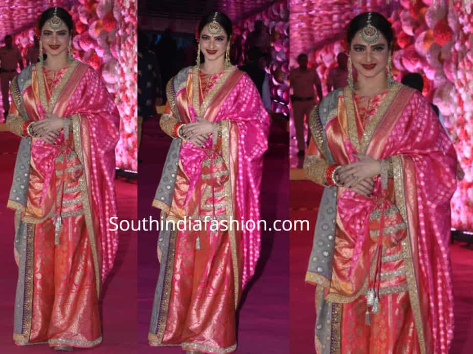 rekha in pink sharara suit at azhar morani wedding reception